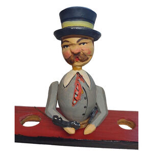 ANRI Phone Call Man Bottle Stopper Wood Carved Puppet Barware Vintage Mechanical